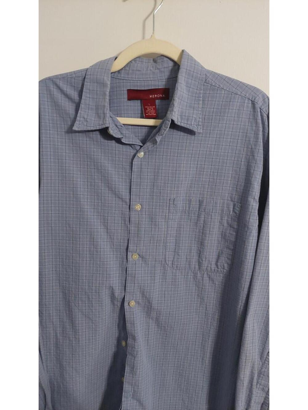 Merona Men's Long Sleeve Button-Up Shirt Blue Checkered Size Large